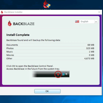 Backblaze Install Complete