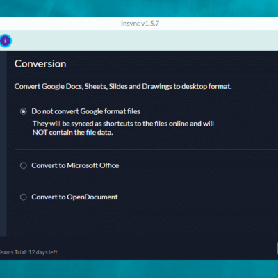 Insync Conversion Option Screen