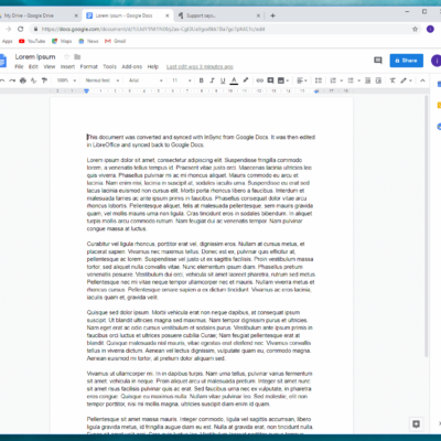 Editing Google Document after it was saved with LibreOffice and synced back to Google Drive.
